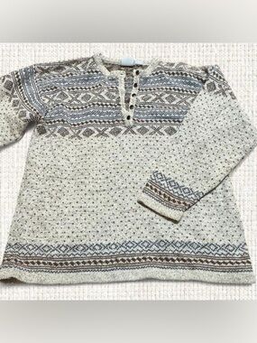 Russ Cream and Blue Henley Sweater